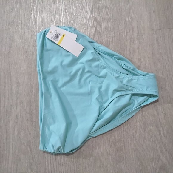 Anne Cole - MEDIUM - High Rise Shirred Sea Glass Turquoise Bikini Swim Bottom - Picture 4 of 4